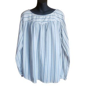 Lee Women's Blue White Striped Scoop Neck Long Sleeve Top Blouse  Size XL